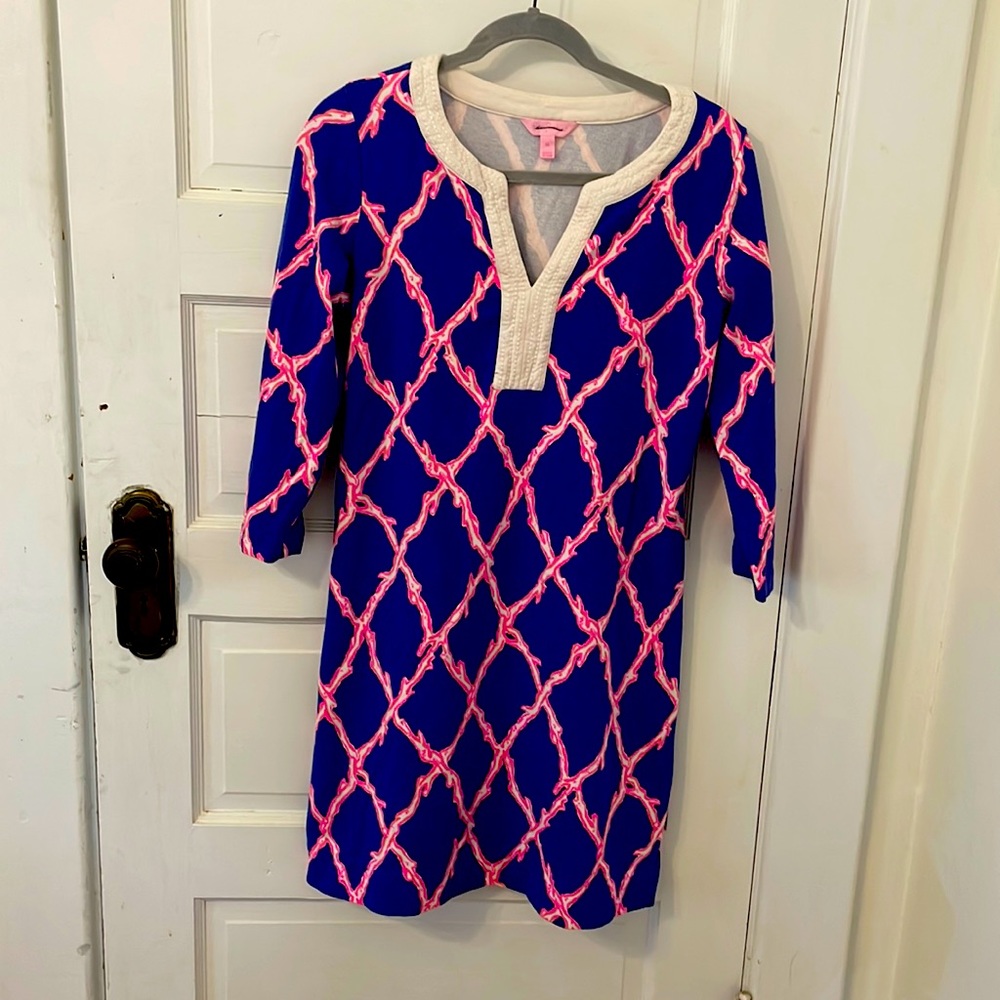 Lilly coral geometric jersey shift dress